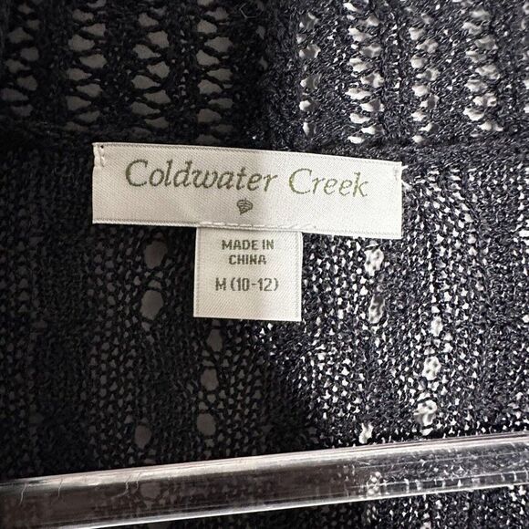 Linen Blend Cardigan Beach Sweater Boho Coldwater Creek M 10/12 Black Open Knit - Picture 7 of 7